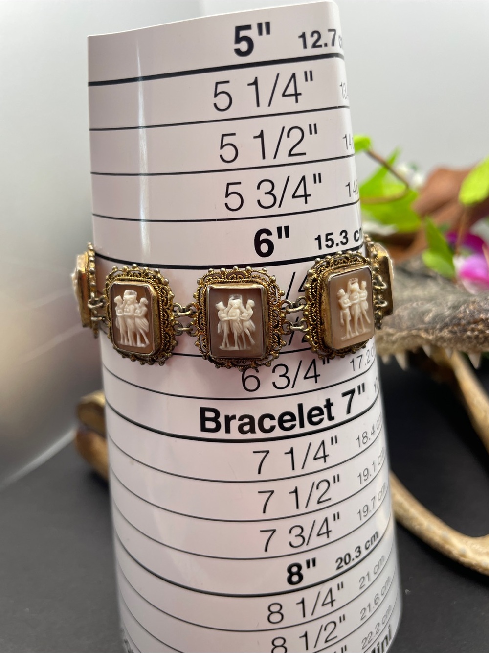 Three graces shell cameo panel vermeil bracelet vintage - Picture 10 of 10